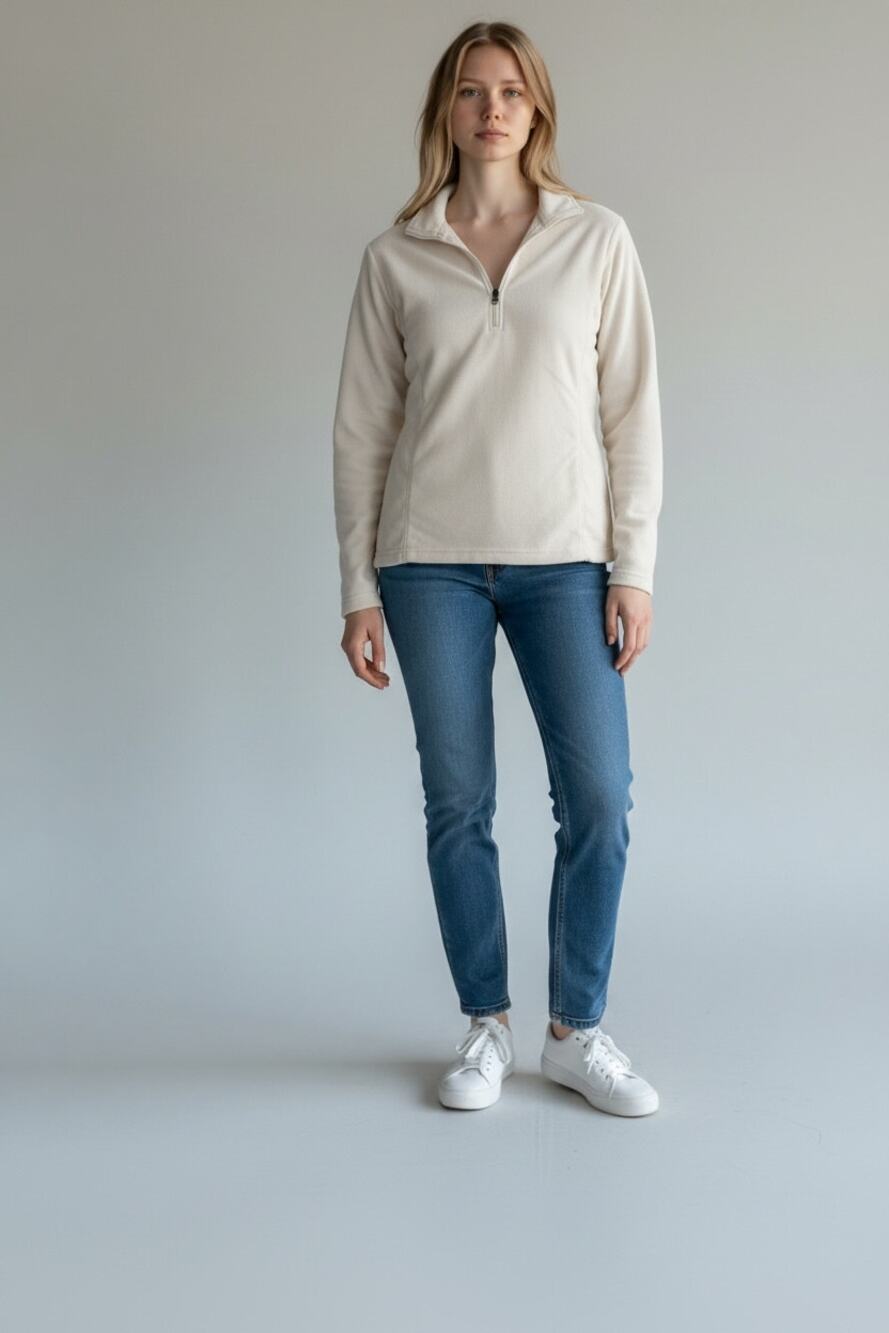 LANDS END Light Cream Pullover Sweater Size XS Collared Partial Zip Soft